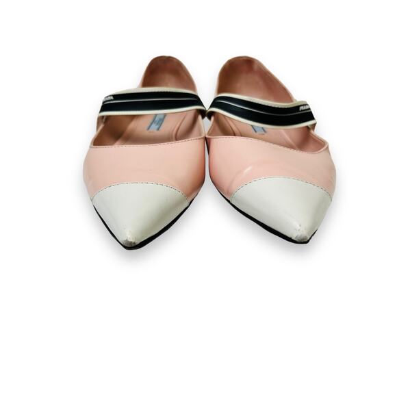PRADA Pink Patent Leather Cap Toe Pointed Strap Closure Mary Jane Flats 37.5 - Picture 8 of 9